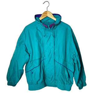 Vintage 1980s IZZI Oversized Jacket Purple Hooded Rain Windbreaker Blue Purple